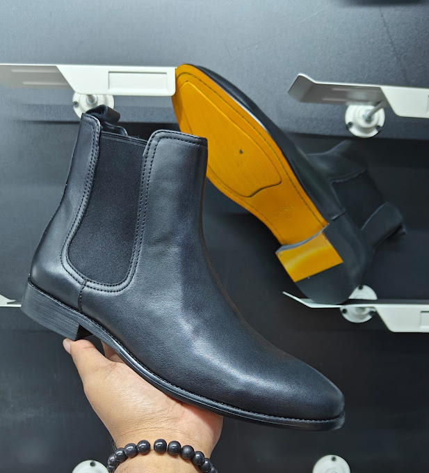 Premium Slip-On Leather Chelsea Dress Boots - Black